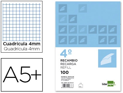 Recambio Liderpapel 4º apaisado 100h 60g/m² c/4mm. con margen 2 taladros